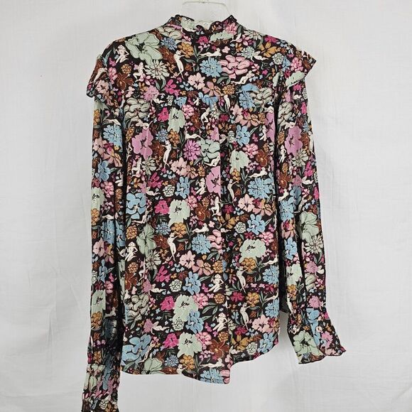 FRNCH PARIS Nude Lady Floral Button Front Ruffles Women's Size Medium Longsleeve - Picture 10 of 10